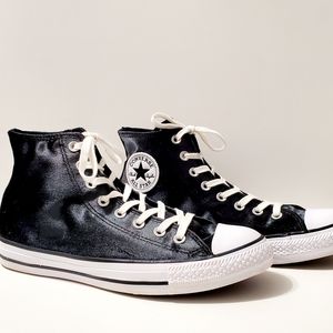 Black VELVET All Star Converse Hightop Shoes SZ 10
